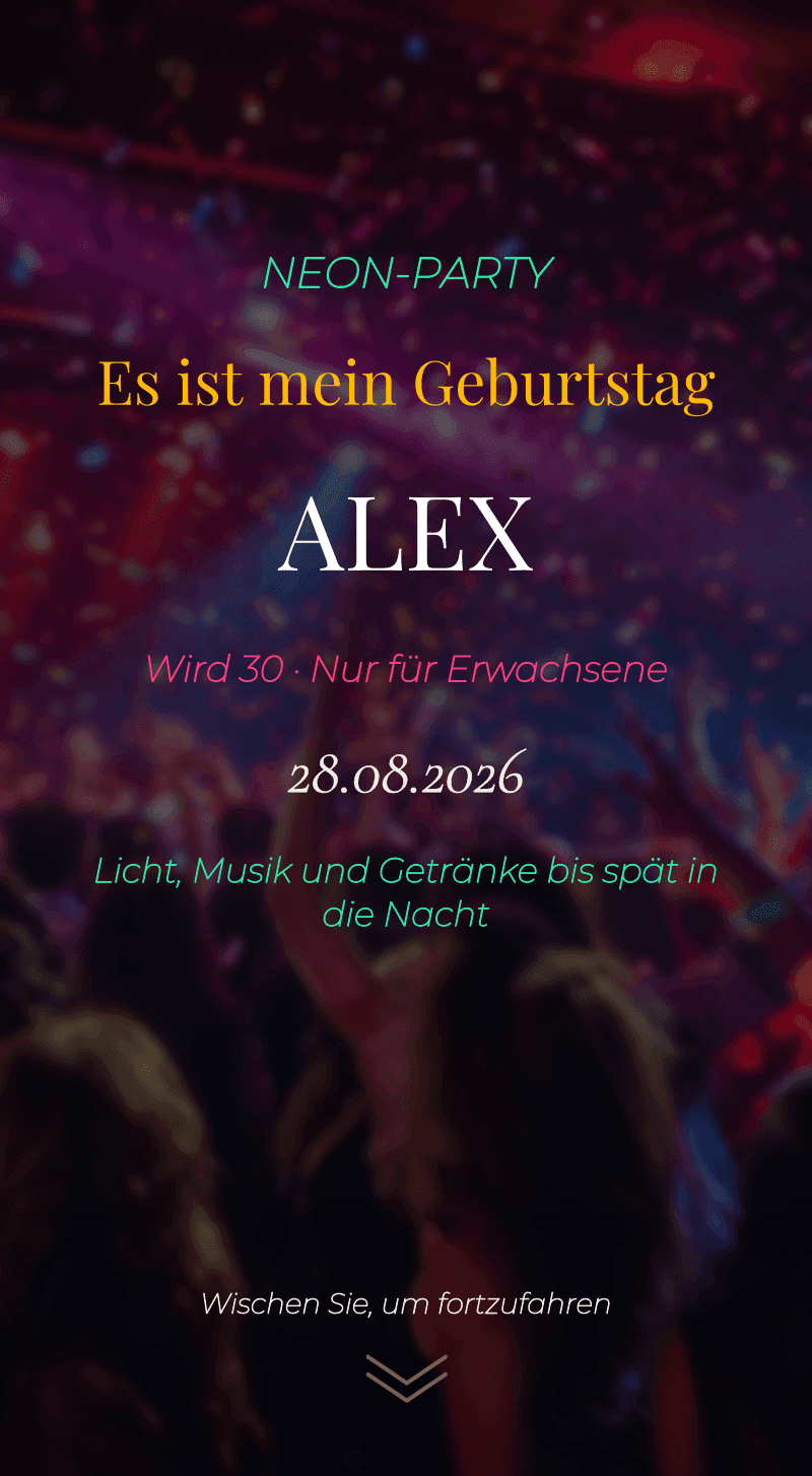 Neon Party — Geburtstag für Erwachsene — Titelseite
